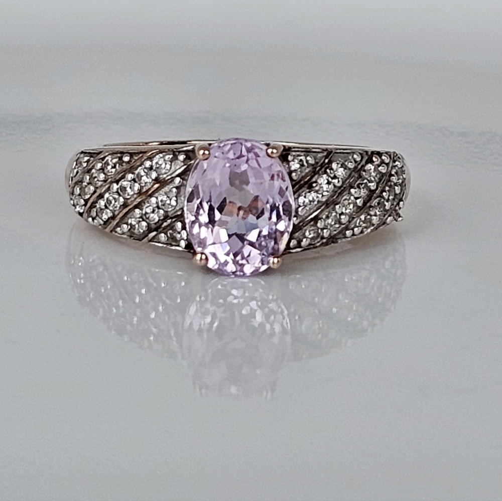 Natural Pink Kunzite & Diamond Ring 18k Rose Gold Sterling Silver Size 7.5 - Picture 12 of 12